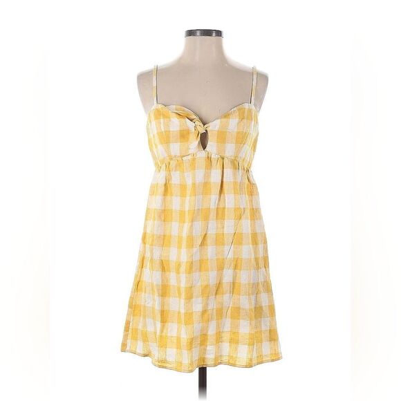 Reformation Ryland Linen Dress - Dandelion Check Size 6 - Picture 1 of 8